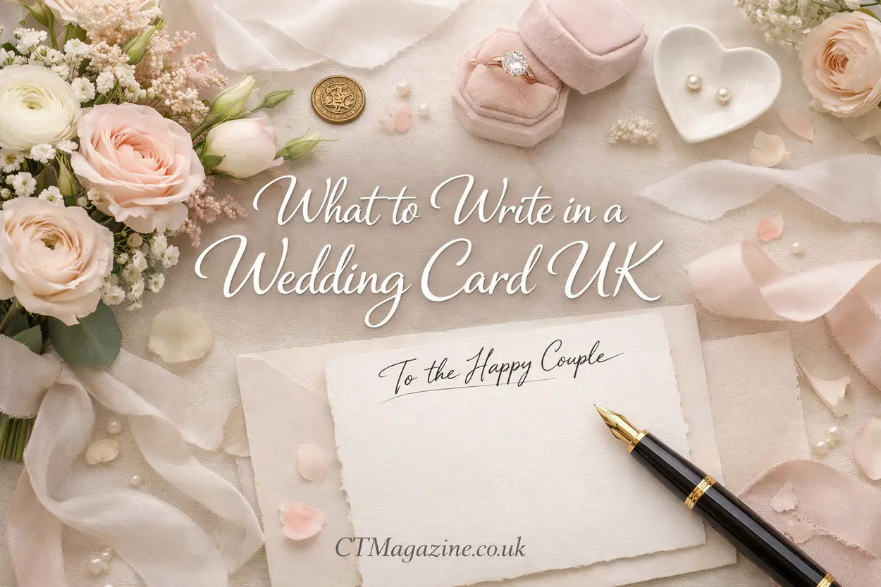 what to write in a wedding card UK with elegant handwritten message and wedding stationery