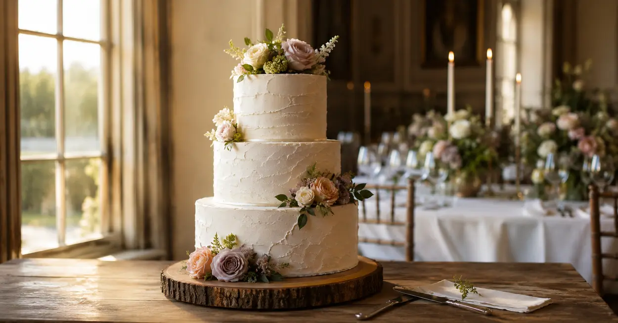 Traditional British wedding cake compared with a modern minimalist wedding cake design