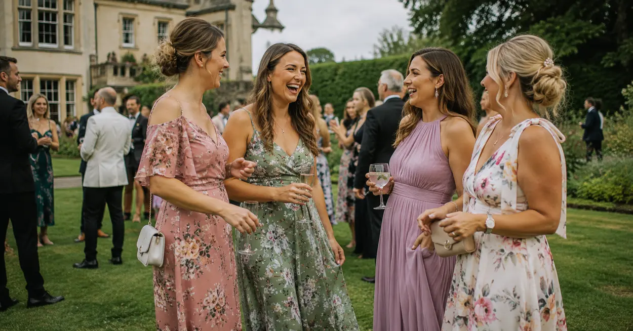 Trendy floral prom dresses for summer wedding guests in the UK featuring elegant seasonal styles
