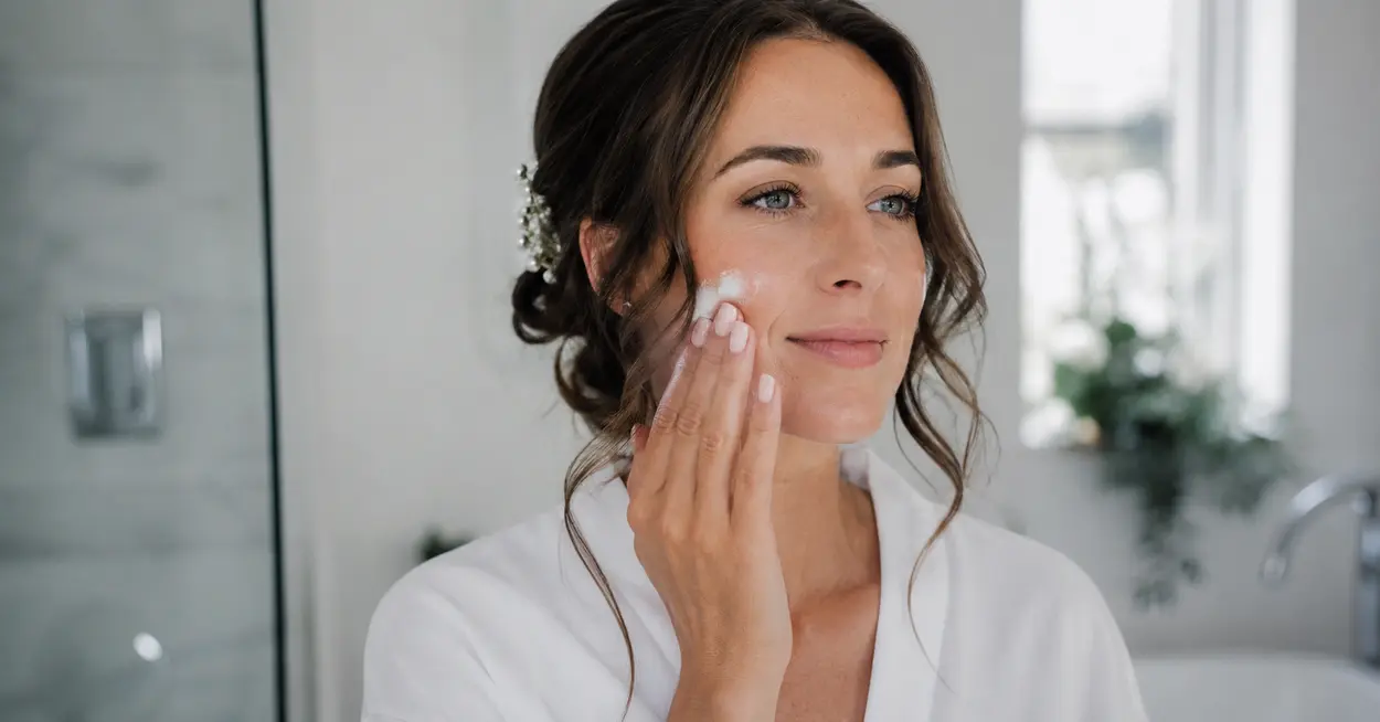 Bride following a complete pre-wedding skincare and beauty routine for radiant wedding day skin