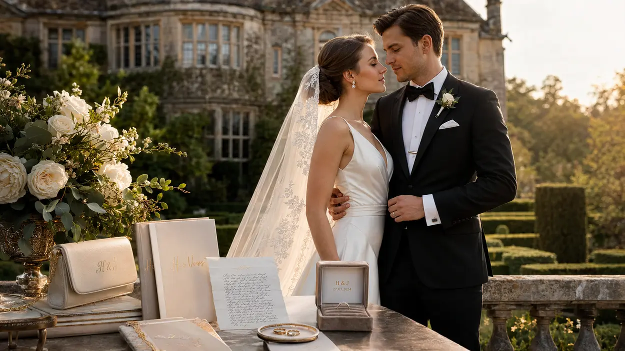 Personalized wedding accessories for modern couples featuring custom bridal and groom details that create a unique wedding celebration.